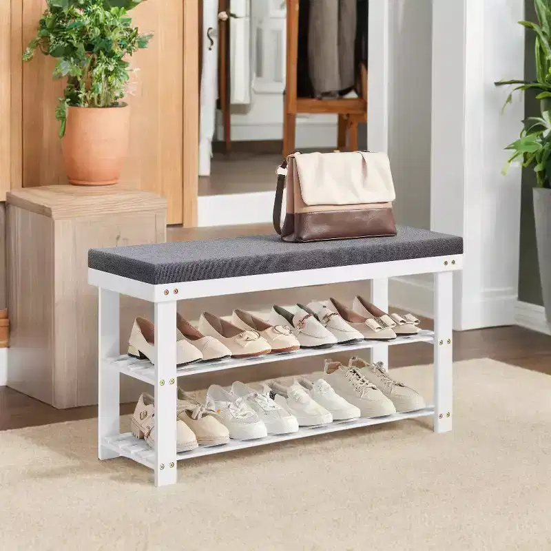 2-Tier Shoe Rack Bamboo Shoe Bench Stable Shoe Organizer for Entryway Living Room Bench Seat Holds Up to 300 lb 11.4 x 35.4 x 19.3 Inches