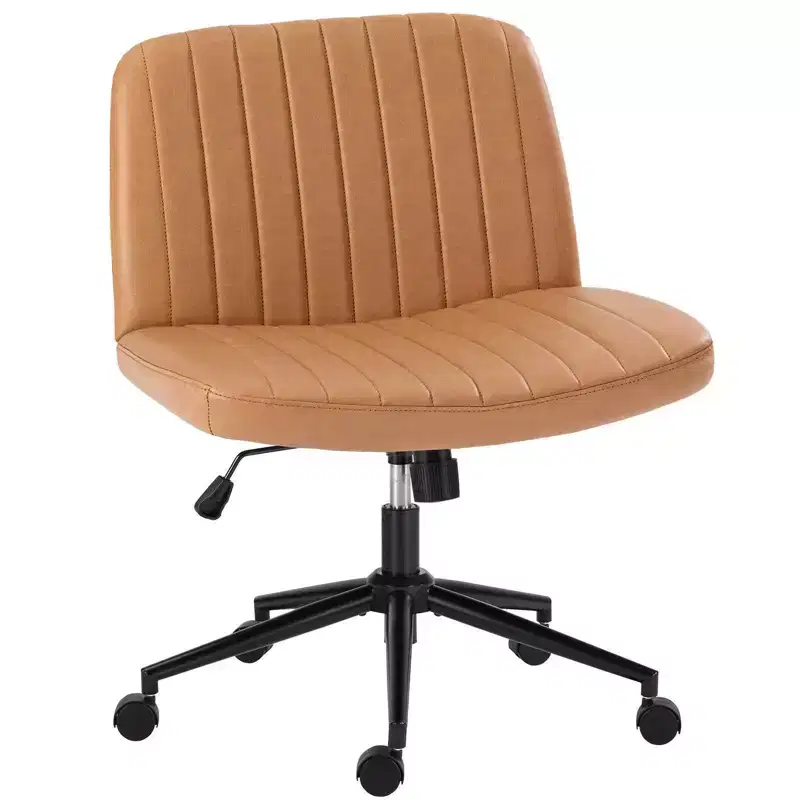 Cross-Legged Office Vanity Chair, Armless Swivel Fabric Chair with Replaceable Wheels