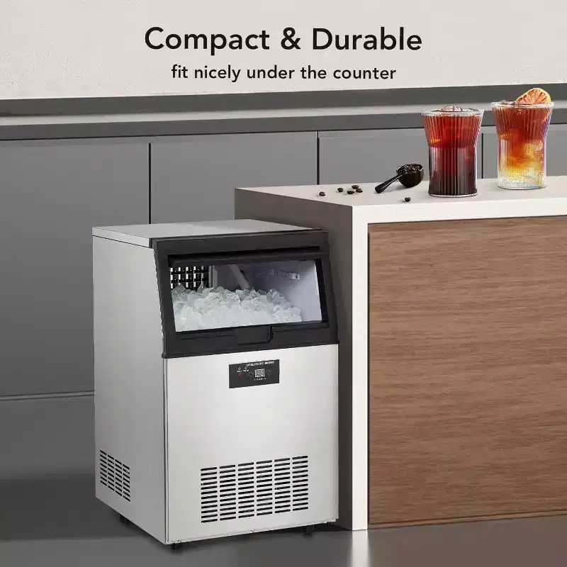 Acekool Commercial Ice Maker Machine, 80Lbs/24H Countertop Ice Maker with 30Lbs Storage Bin, 32 Cubes per Cycle, Freestanding for Home & Bar