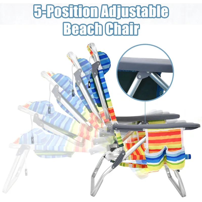 Gymax 2PCS Folding Beach Backpack Chair Reclining Camping Chair w/ - See Details