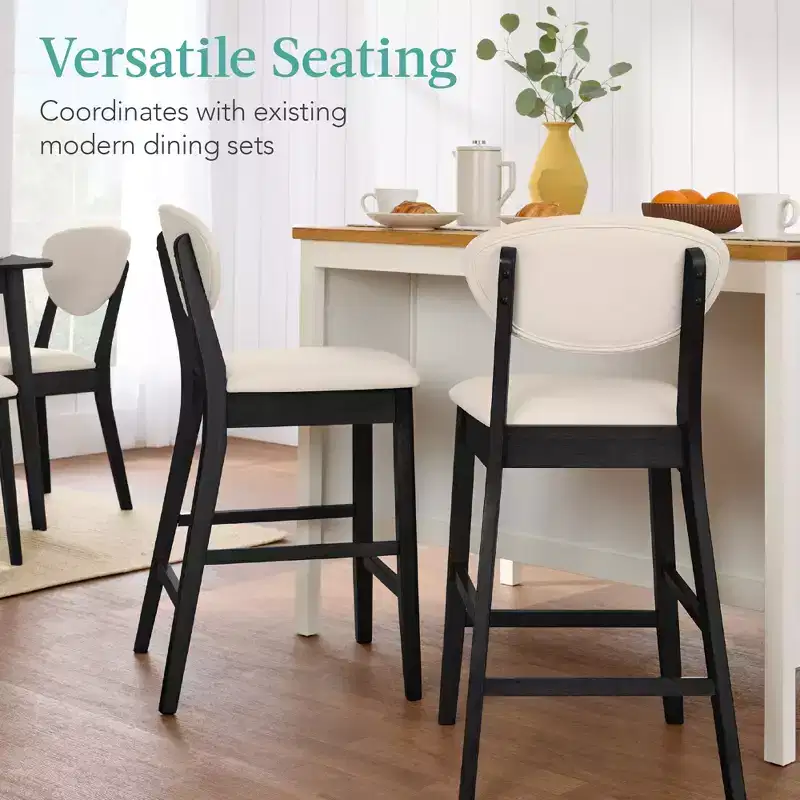 2-Piece Mid-Century Modern Wood and Upholstered Counter Height Bar Stool Set
