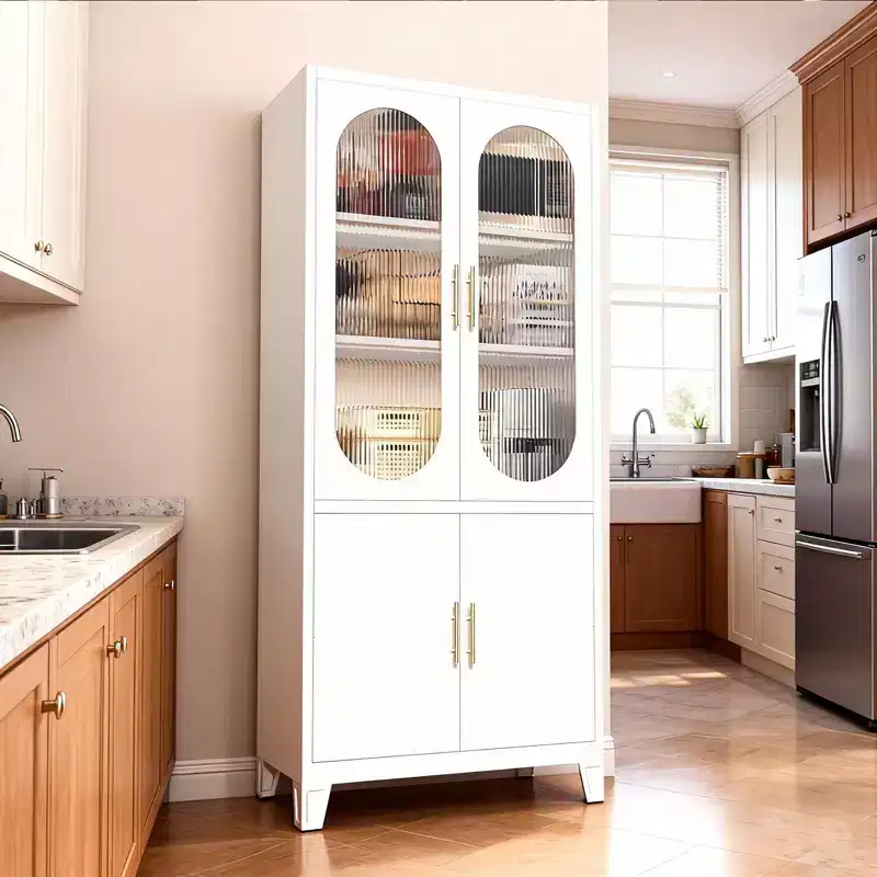 71 Metal Storage Cabinet, Kitchen Pantry Cabinet with Glass Doors, Garage Organizer with Adjustable Shelves, Versatile Bookcase for Living Room