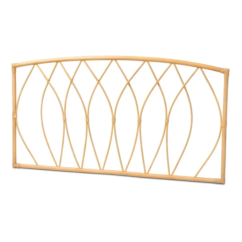 Queen Bohemian Natural Rattan Wall-Mountable Headboard, Handcrafted, Bamboo Embellishments, 63.8