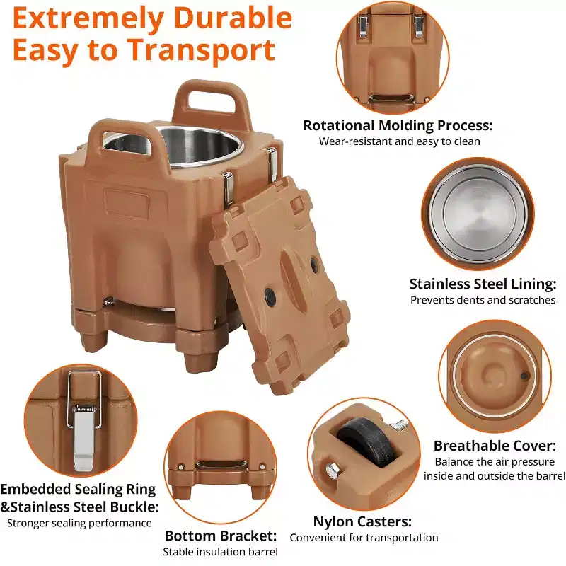 Insulated Food Carrier 22Qt Stackable Hot Box with Spoon and Wheels