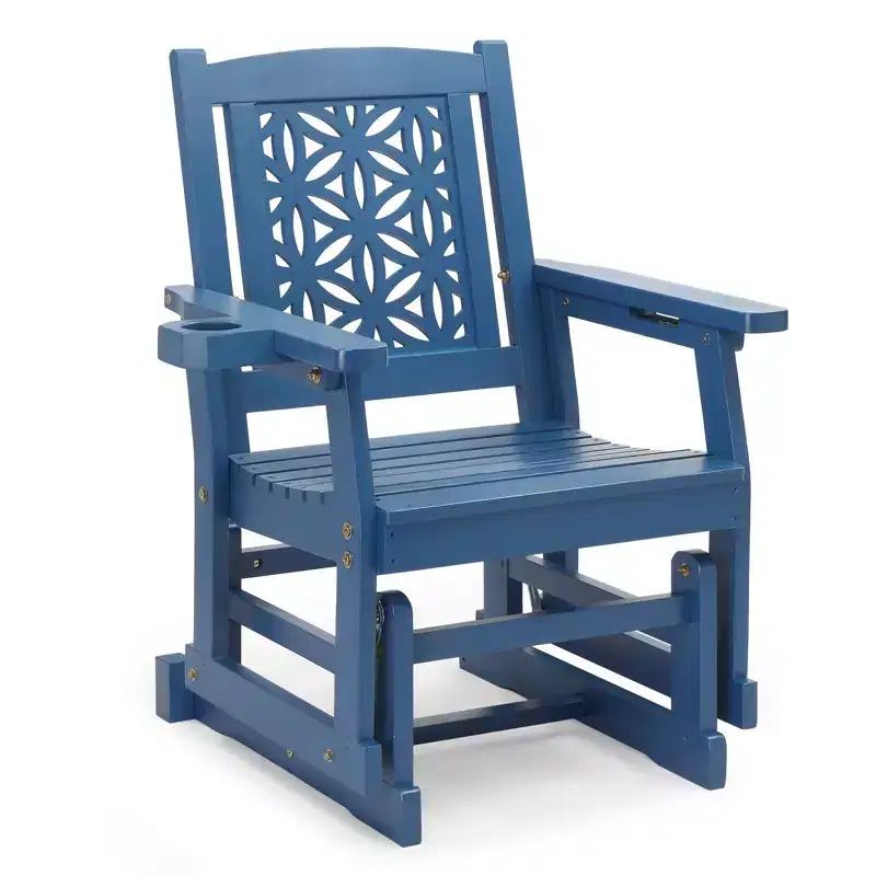 Karl Home | Solid Wood Patio Glider Chair with Floral Backrest