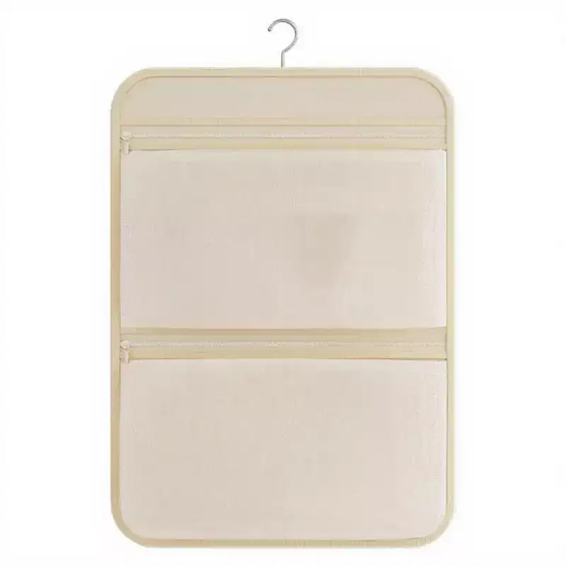 Alilang Women's Hanging Organizer with Dual Zippered Compartments Space-Saving Storage Design for Closets Bathrooms - Light Beige