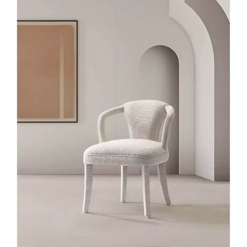Modern Tweed Upholstered Dining Armchair, Ivory