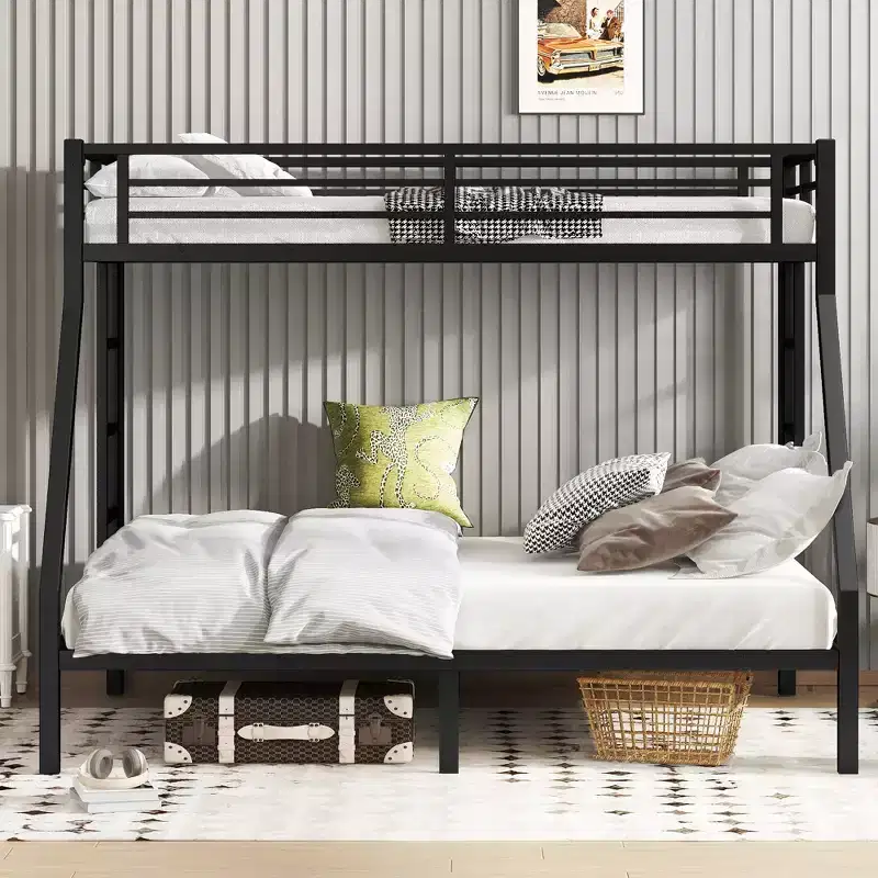 Metal Bunk Bed Twin XL over Queen with Guardrail for Kids and Teens