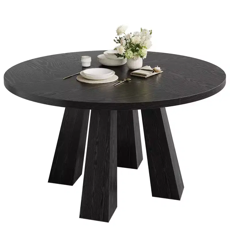 Round Dining Table for 4-6, 47 Wood Kitchen Dinner Table with Sturdy Base Pedestal for Living Room, Apartment