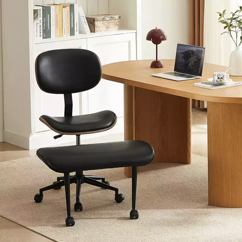 Ergonomic Criss Cross Chair with PU Leather, Swivel Base, Wheels & Bentwood Frame – Lumbar Support for Office, Yoga & Meditation