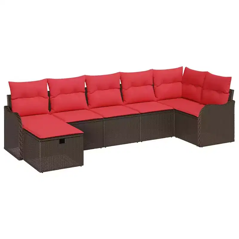 vidaXL Garden Sofa Set 7 pcs Brown and Red 287.5 x 122.5 x 85 cm
