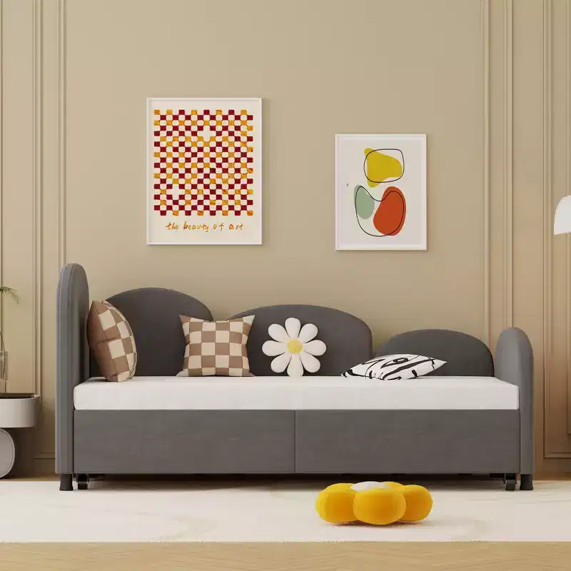 MAYEERTY Daybed Dry Gray Velvet Modern Sofa Bed for Living Room Kids Room