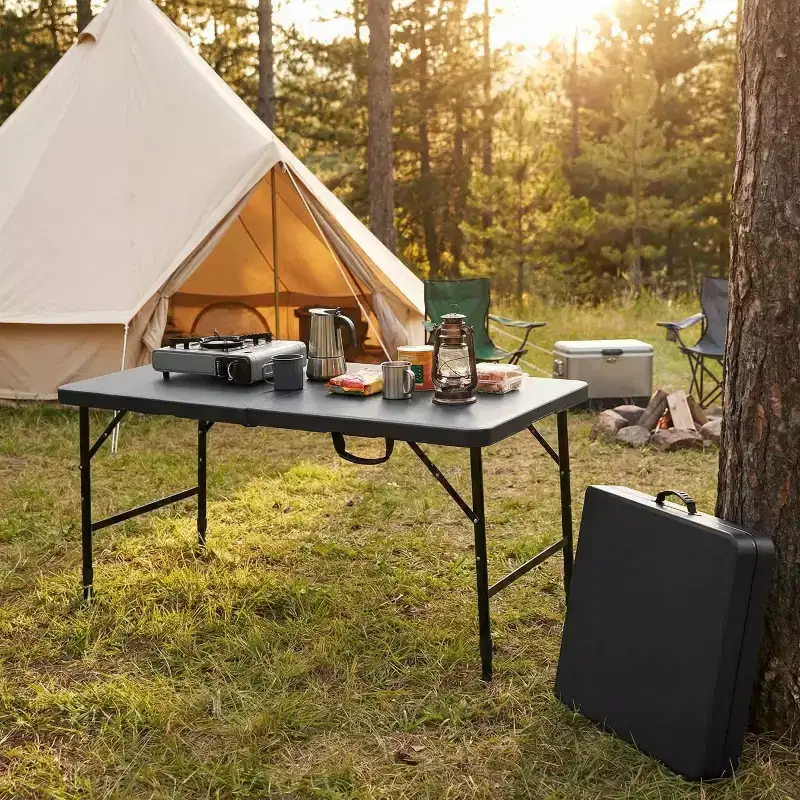 4ft Portable Folding Table - Heavy-Duty 135KG Capacity Indoor Outdoor Table for Camping, Patio, Picnic & Events, Black