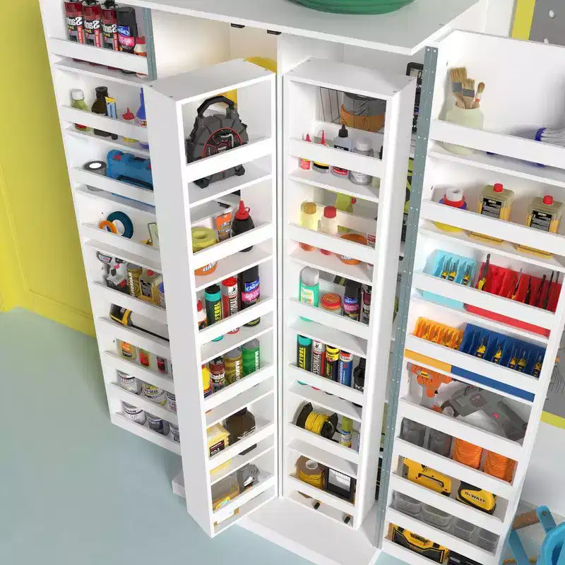 Famapy Garage Storage Cabinet with Rotating Shelves & Door Compartments,Multi-Layer Organizer,Sturdy Construction,for Tools & Garden Supplies