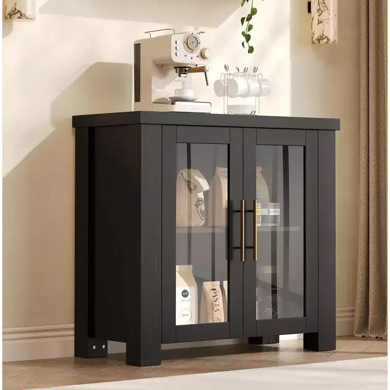 33 Sideboard Buffet Cabinet, Entryway Coffee Bar Cabinet with Glass Doors, Modern Media Console Table, Accent Credenza for Living Room Kitchen
