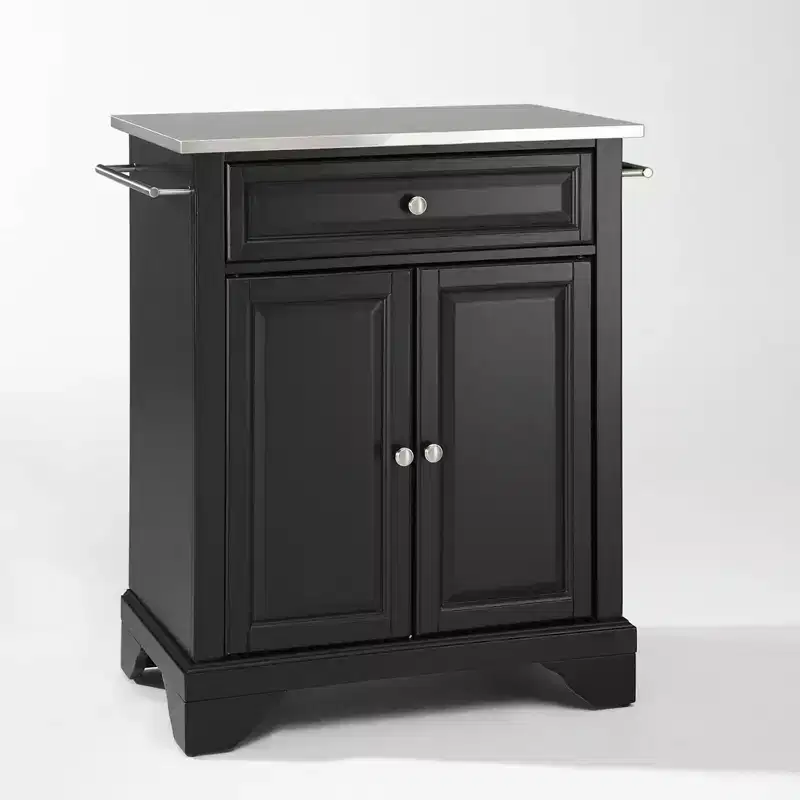 Portable Kitchen Island Cart Stainless Steel Top 2 Doors 1 Drawer Locking Casters 35