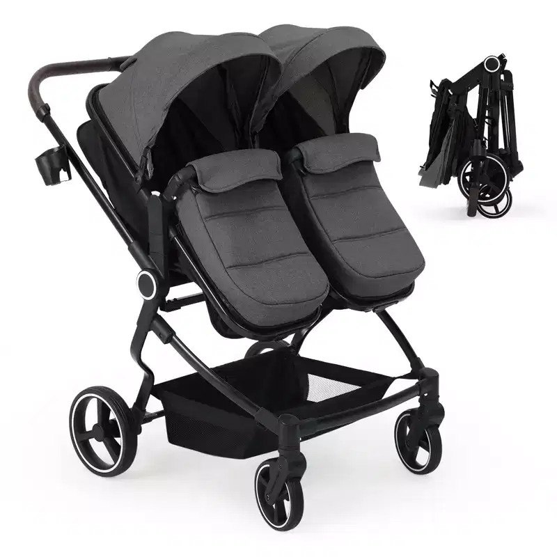 Side by Side Double Stroller for Twins, S600D Compact Foldable Lightweight Twin Baby Stroller with Canopy & Storage Basket
