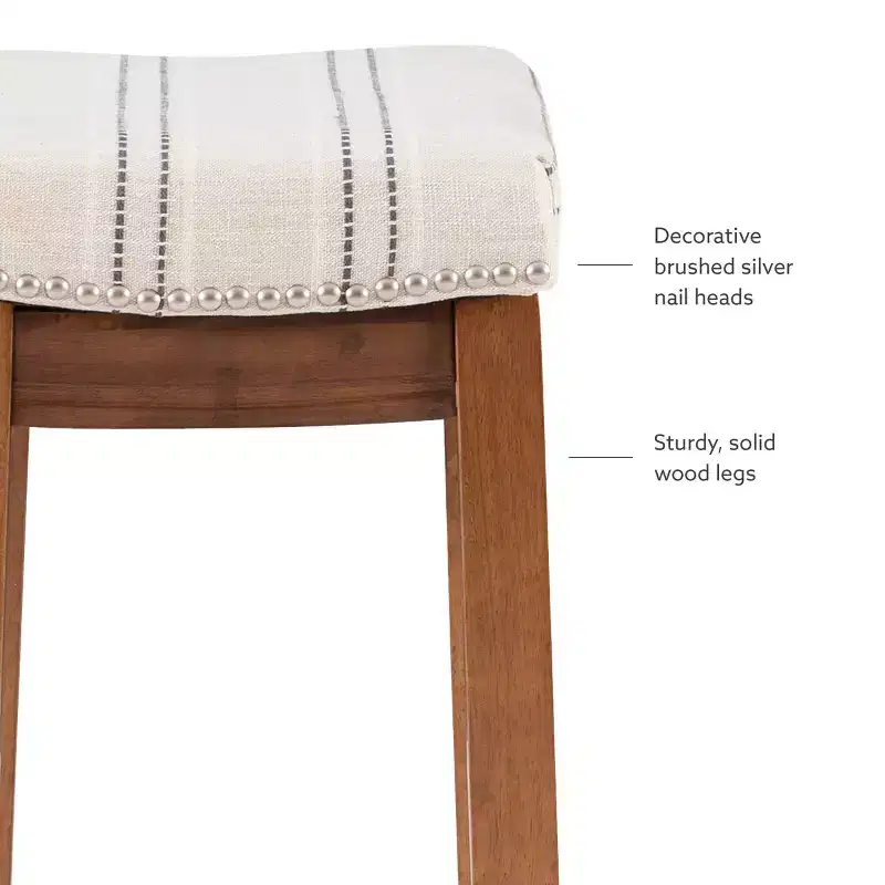 Counter Height Barstool Rustic Brown Natural Linen Upholstered Backless