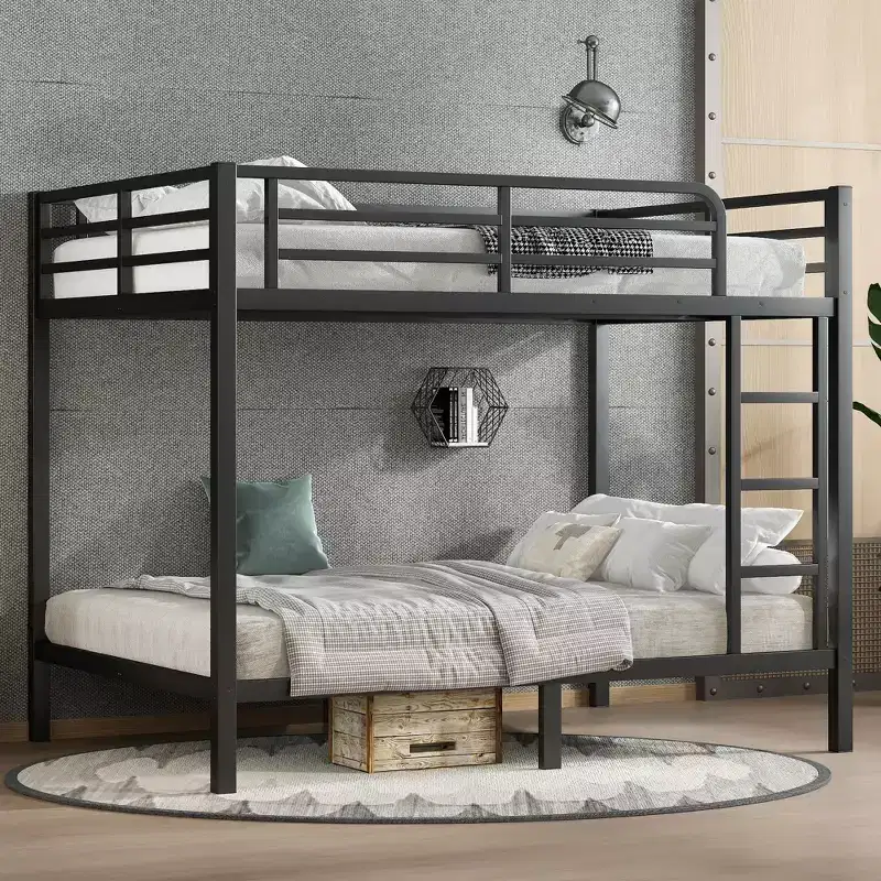 82.7 Inch Metal Bunk Bed with Ladder and Safety Guardrails - Space-Saving Design