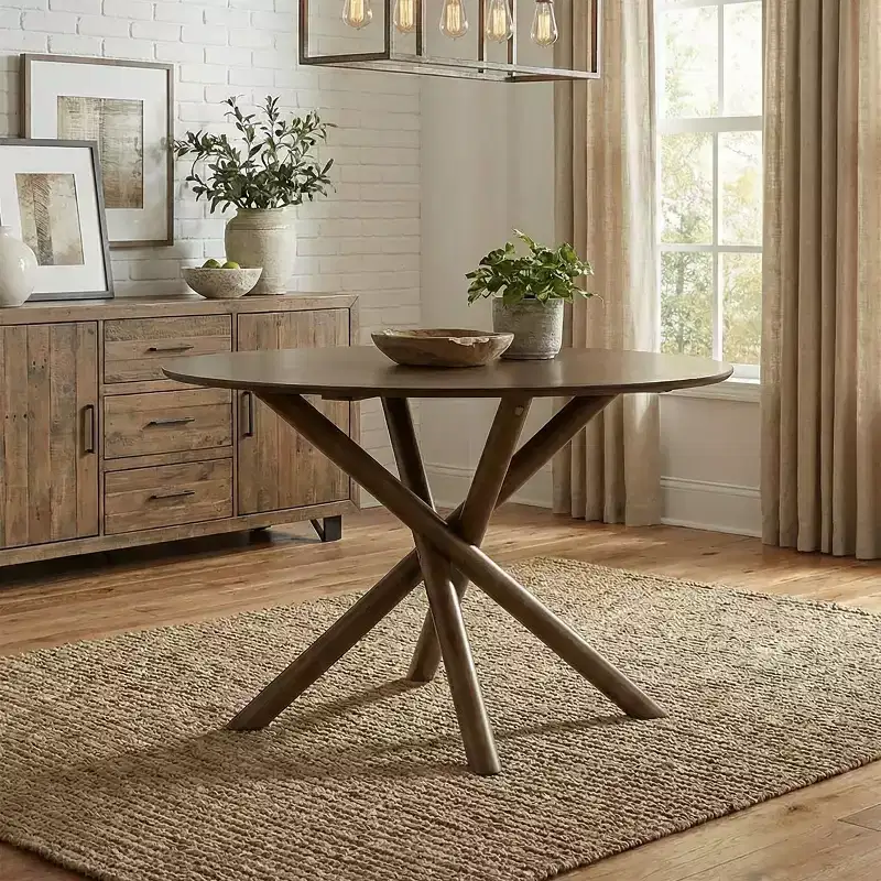 Round Dining Table, Walnut Finish
