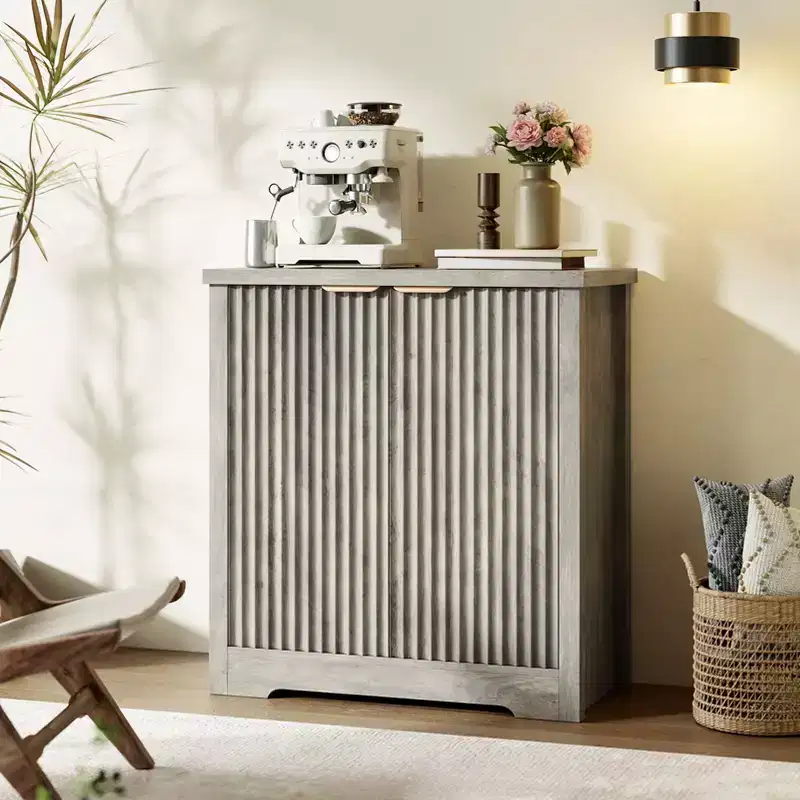 Modern Fluted Wood Buffet Sideboard Cabinet with Doors and Shelves, Stylish Console Table for Living Room, Dining Room & Hallway