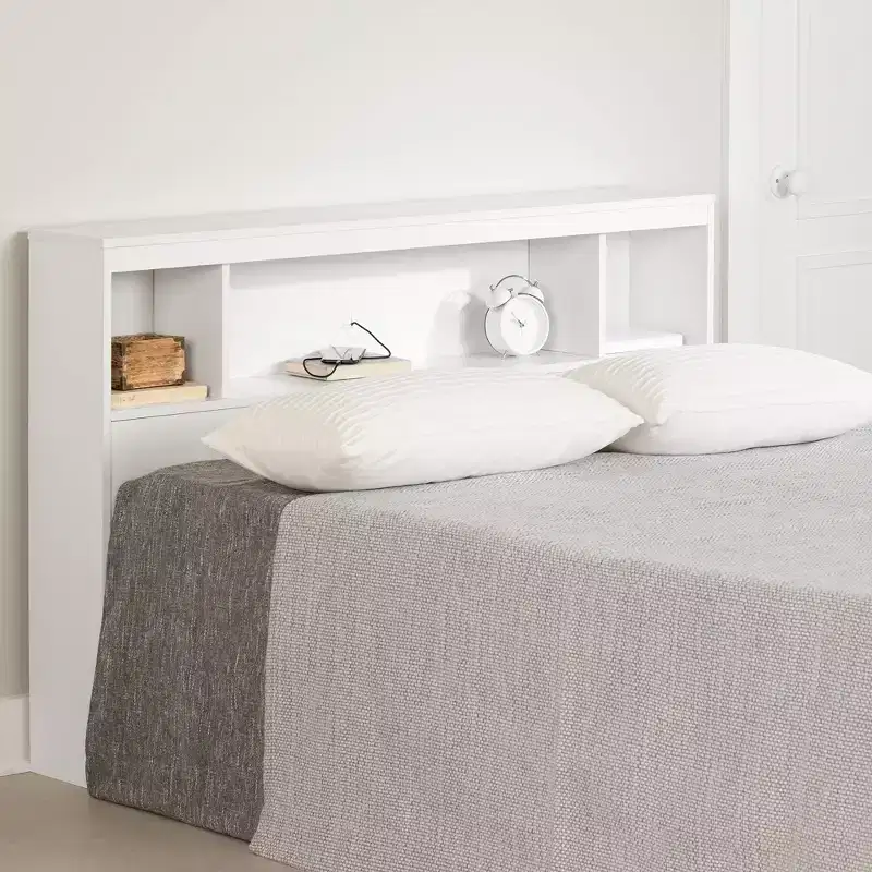 Full Bookcase Headboard - Pure White, Laminated Particle Board