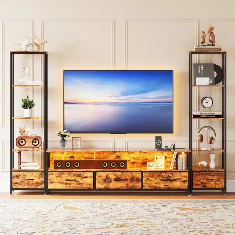 Modern Multi-Functional TV Stand, 5-Tier Open Shelves, Modern TV Cabinet Organizer, Space-Saving Entertainment Center, for Living Room