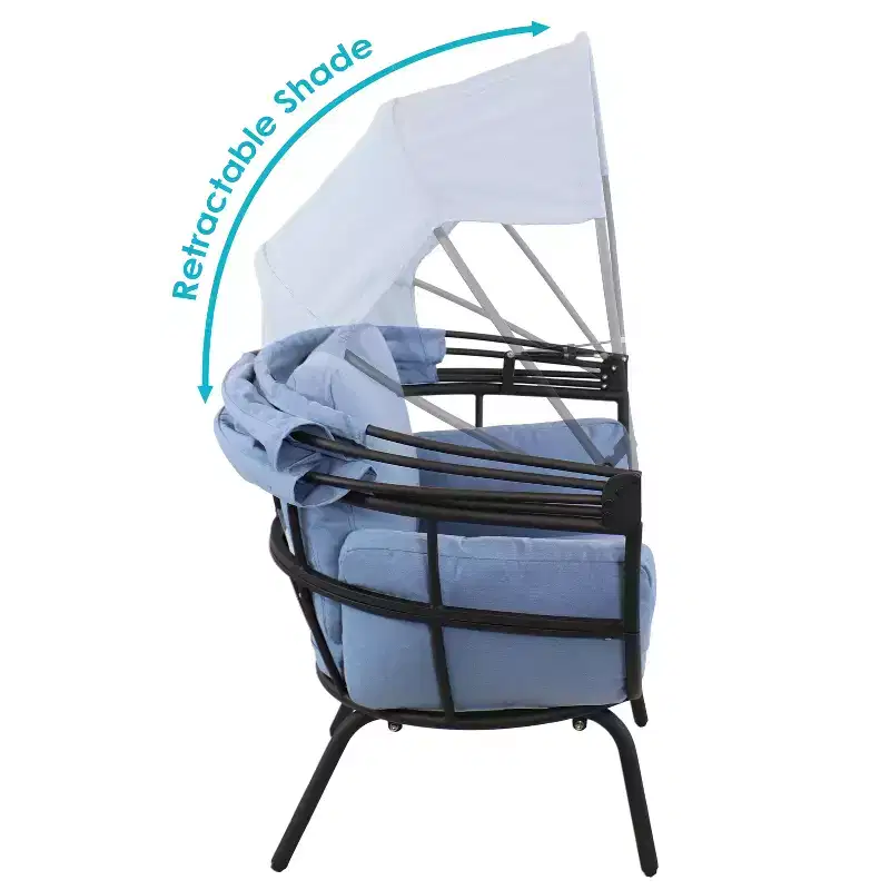 Sunnydaze Modern Luxury Patio Lounge Chair with Retractable Shade - Powder-Coated Aluminum Frame with Polyester Cushions and Canopy