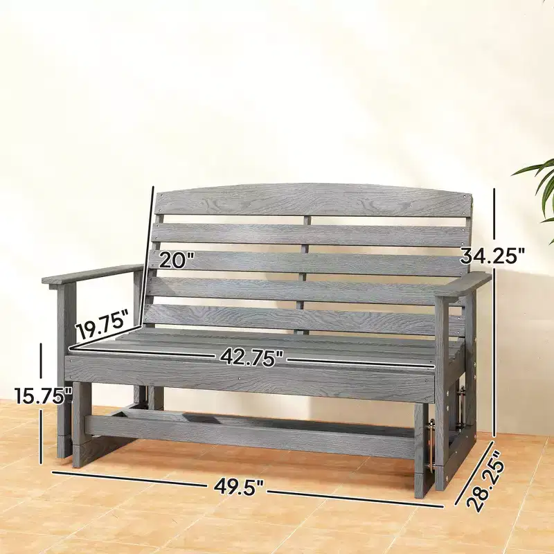 Patio Glider Bench w/ HDPE Slatted Double Rocking Chair