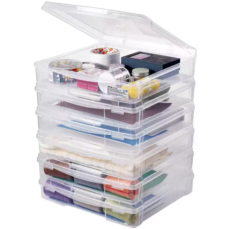 Scrapbook Paper Storage, 6 Pack Stackable Plastic Board Game Boxes, Clear Multi-Purpose Document Case with Rounded Corners, Transparent