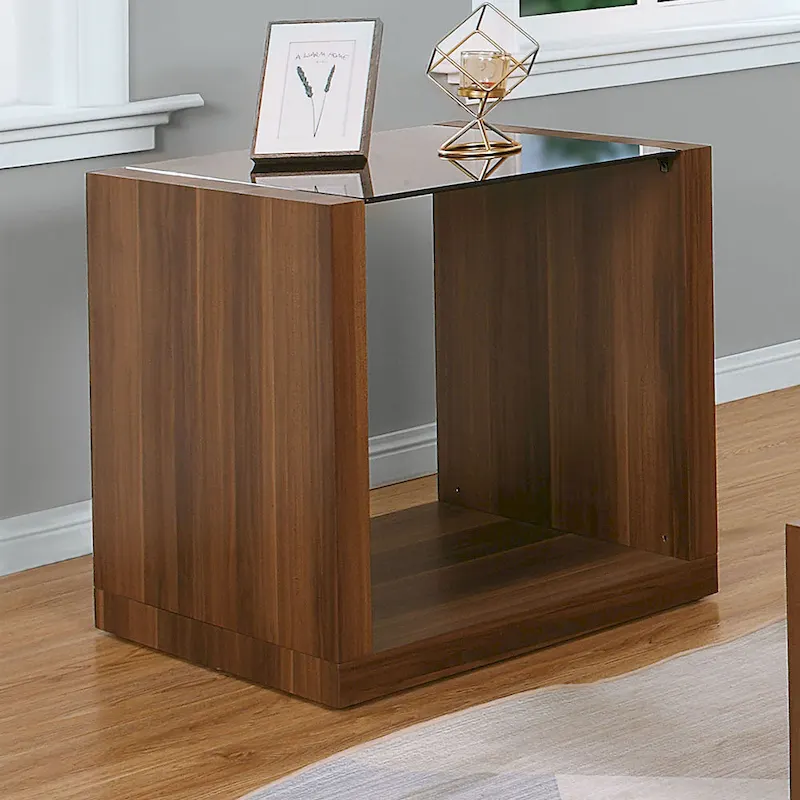 Valmont Contemporary Walnut 22-inch Glass Top Insert 1-Shelf Side Table by