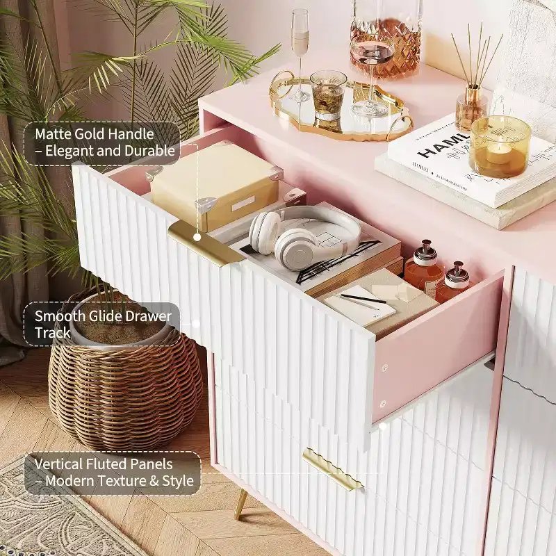 8-Drawer Fluted Wooden Dresser with Metal Handles