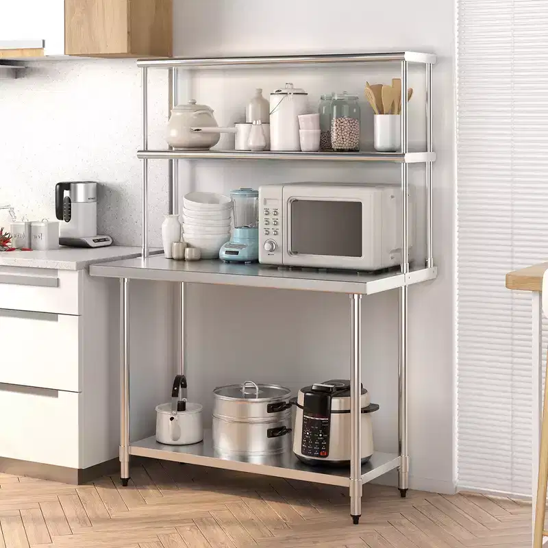 Stainless Steel Table with Overshelves, 48'' X 24'' Work Table with 48'' X 12'' Shelf