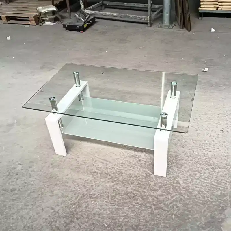 Tempered Clear Glass Coffee Table, 2-Layers Living Room Center Table