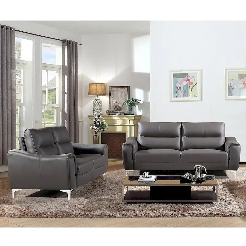 Strick & Bolton Vicente Grey Leather Gel 2-piece Living Room Set