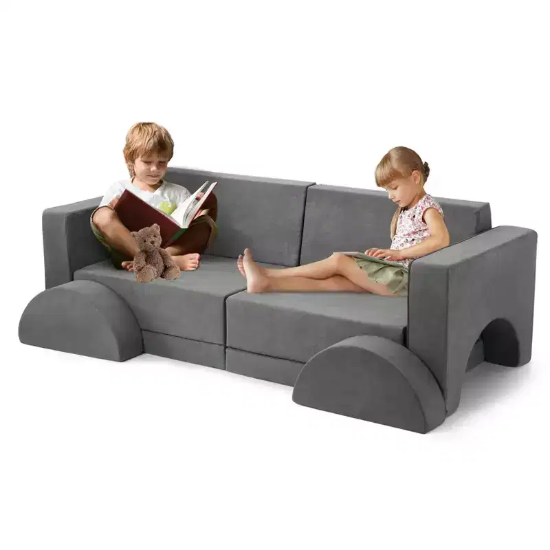 Kids Play Couch, 8PCS Toddler Couch Modular Kids Play Couch Sofa for Playroom Nursery, Kids Convertible Sofa with Removable Cover, Dark Grey
