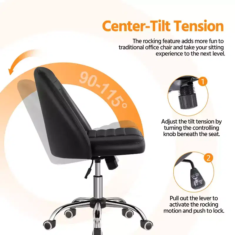 Faux Leather Mid Back Home Office Desk Chair with Chrome-plated Metal Base