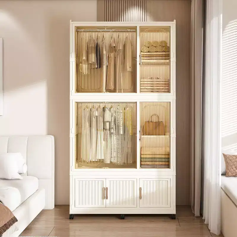 Clihome Portable Wardrobe Closet Storage Organizer,Wardrobe Storage Cabinet,with 9 Magnetic Doors & 9 Cubes