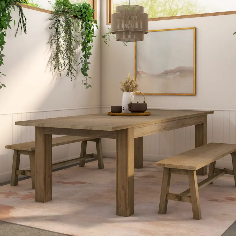 Butterfly Leaf Extendable Dining Table – Brushed Smoke, Solid Acacia Wood, Seats up to 10, 2-Person Assembly