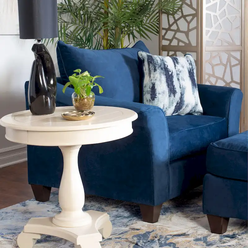 Roundhill Furniture Camero Fabric Pillowback Chair in Navy Blue