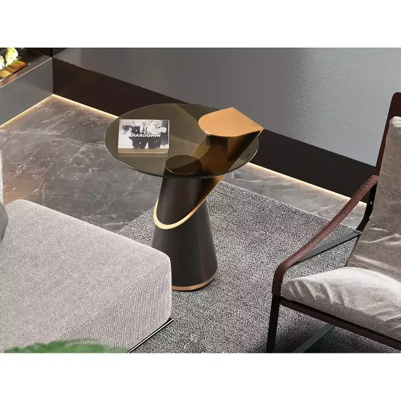 HomeStock 45 in.H Gold Color Round Stainless Steel Table Top End Table 1 -piece