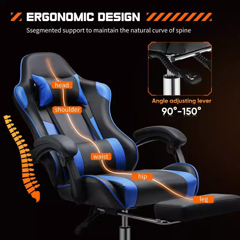 TUYOHW PU Leather Criss Cross Chair on Wheels with Footrest and Lumbar Support,Office Chair with Fixed Up Armrest,Gaming Chair for Office