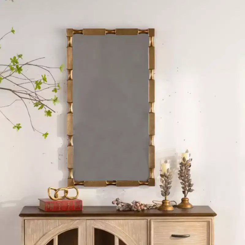 GDFStudio Bin Transitional Rectangular Wall Mirror with Bamboo Textured Design
