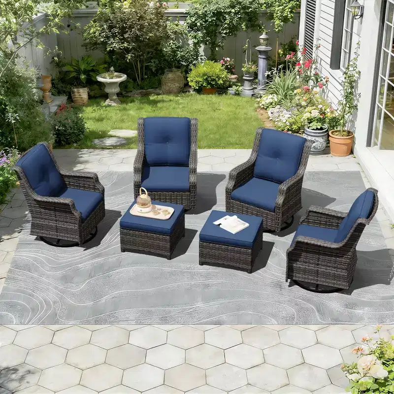 UPTIOT 6-Piece Swivel Rocker Set with Ottoman: 360 Rotation & All-Weather Olefin Fabric