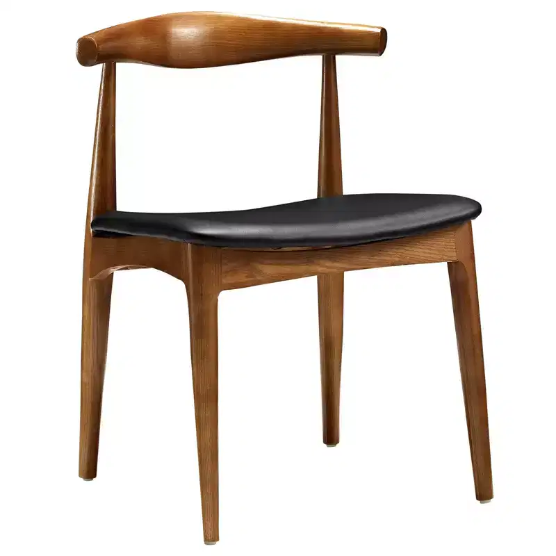 Mid-Century Dining Side Chair, Black Vinyl Upholstery with Wood Frame, No Assembly
