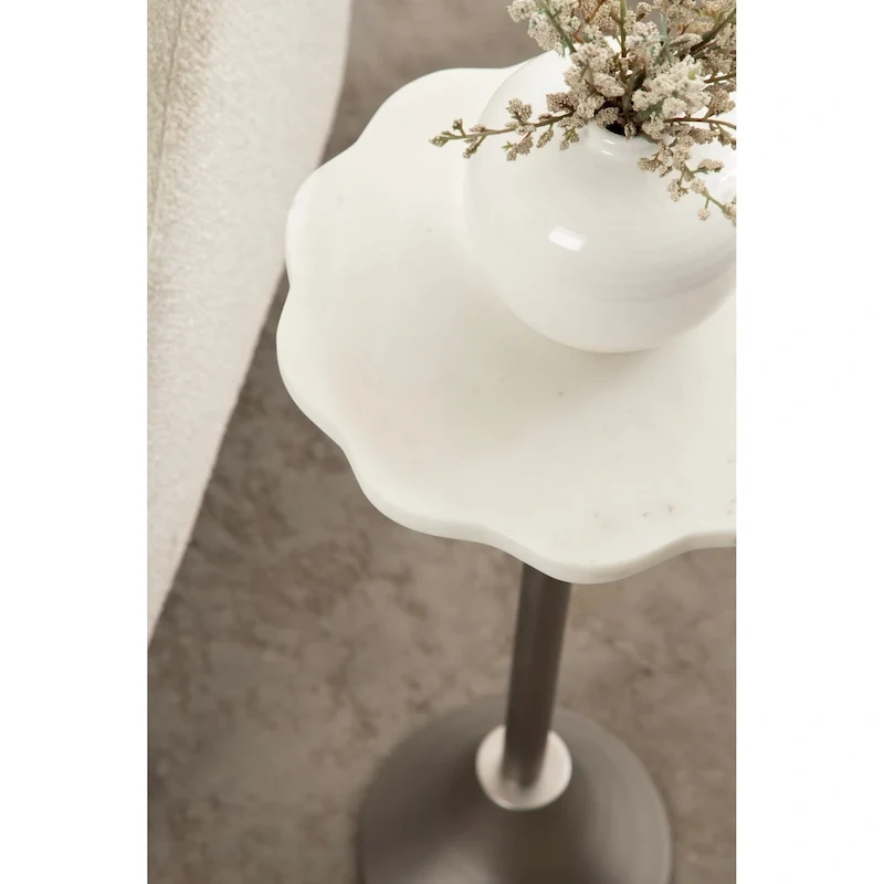 Scalloped Marble & Metal Drink Side Table, Modern Glam Accent Table