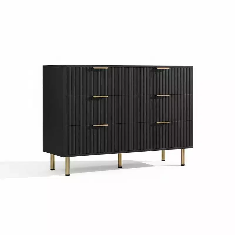 White / Black / Gray / Green Fluted 6-Drawer Wood Dresser