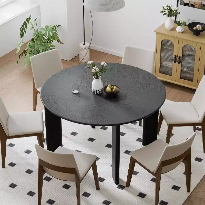 PexFix 52 x 52 Black Solid Wood Farmhouse Dining Table Round Wood Top for Modern Dining Rooms & Family Gatherings