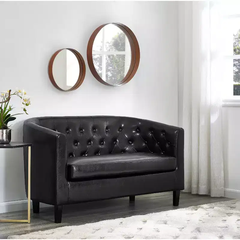 Button Tufted Barrel Loveseat, Midcentury Modern 2 Seater Sofa Couch