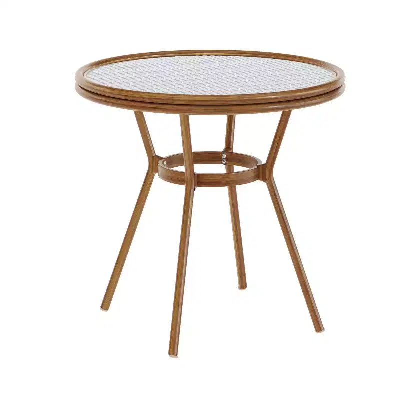 Flash Furniture Lourdes Indoor/Outdoor Commercial Bistro 31.5 Table, PE Rattan, Glass Top, Bamboo Print Aluminum Frame